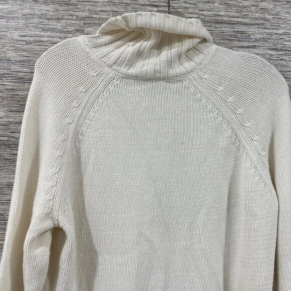 Ruff Hewn Chunky Knit Cream Turtleneck Sweater With Rolled Cuffs & Ribbed Hem L - Picture 5 of 7